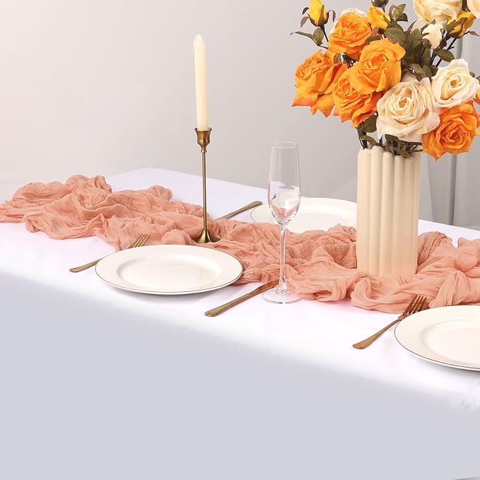 6 Pack Peach Cheesecloth Table Runner 35 x 120 Inch | Boho Gauze Fabric - Image 4