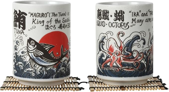 Japanese Tea Cups Sushi-Yunomi Mino Ware by LOVELOVEJAPAN