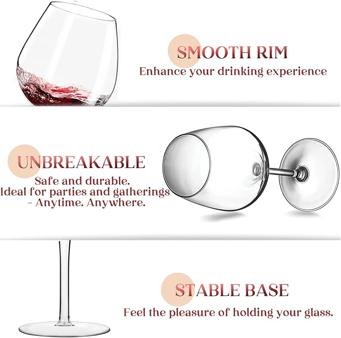 Plastic Wine Glasses Set of 4(15oz) |Unbreakable Wine Glasses with Stem|100% Tritan & BPA Free |Dishwasher Safe| Awesome For Pool, Beach, Travel, Pool, Camping, Beach, Picnic, Everyday Use.