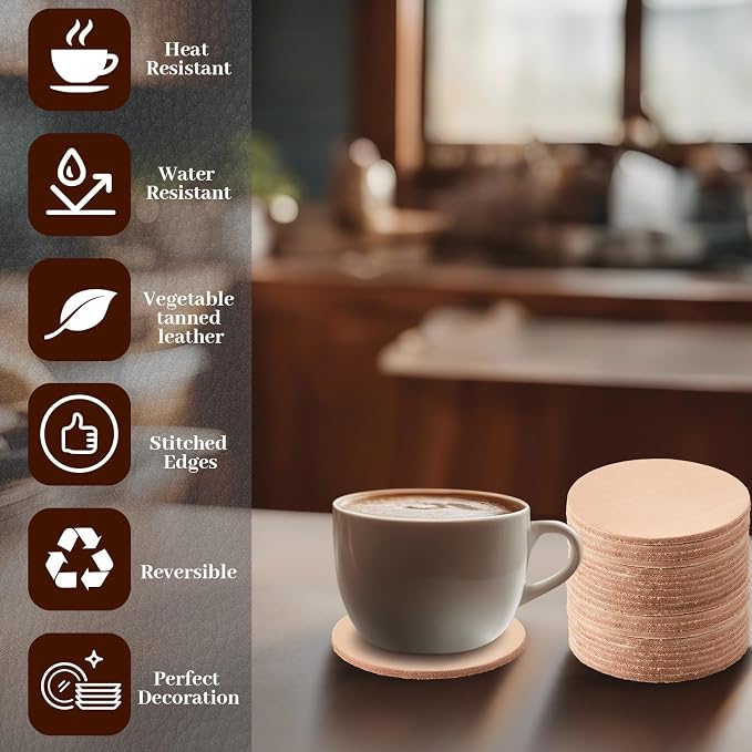 Bulyoou 25 Pcs Round Vegetable Tan Leather Coaster 3-1/4" Circular Tooling | - Image 4