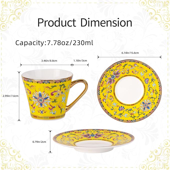 KAMMAK Tea Cup and Saucer, Ceramic Coffee Cups, Afternoon Tea and Entertaining - Image 2