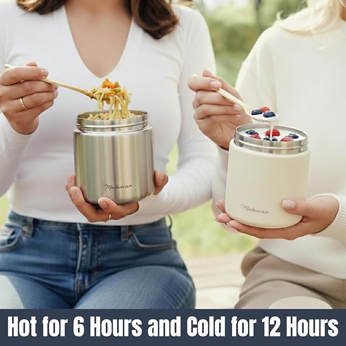 Stainless Steel Insulated Food Jar Set of 2 (16oz + 12oz) | Wide Mouth | Soup Thermo for Hot Food Lunch Container | Thermal LunchBox | Insulated Soup Bowl | Hot and Cold Lunch Box for Adults | SIlver
