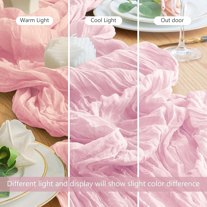 Cheesecloth Table Runner Blush Pink 10FT Boho Gauze Runner, 6 Pack | 120 Inch - Image 8