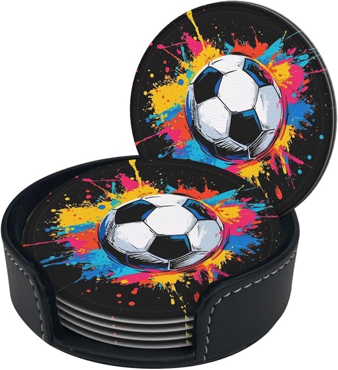 Colorful Soccer Sport Leather Coasters Set of 6 - Image 6