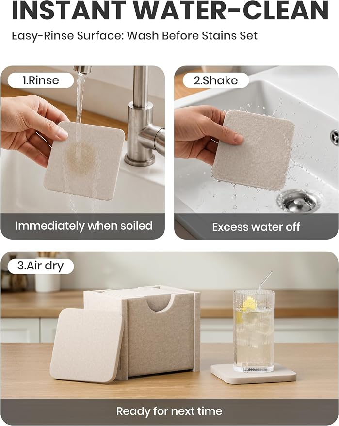 Fluxynara Felt Coasters with Holder, Nordic Moss | Square Felt Coasters - Image 7