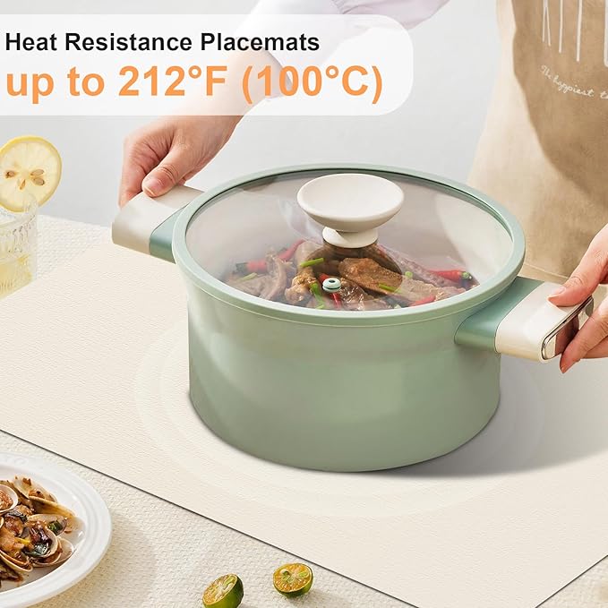 Faux Leather Placemats Set of 6, Heat Resistant Wipeable Washable Vinyl Place Mats, Waterproof Anti-Slip Dining Table Mats, Suitable for Indoor & Outdoor Use (Ivory White)