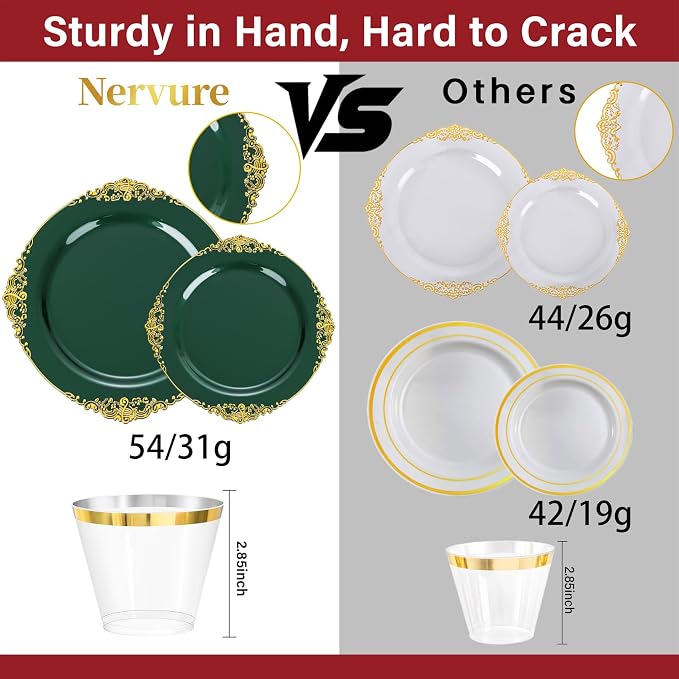 Nervure 350Pcs Green Plastic Plates, Plastic Dinnerware Set - Image 3