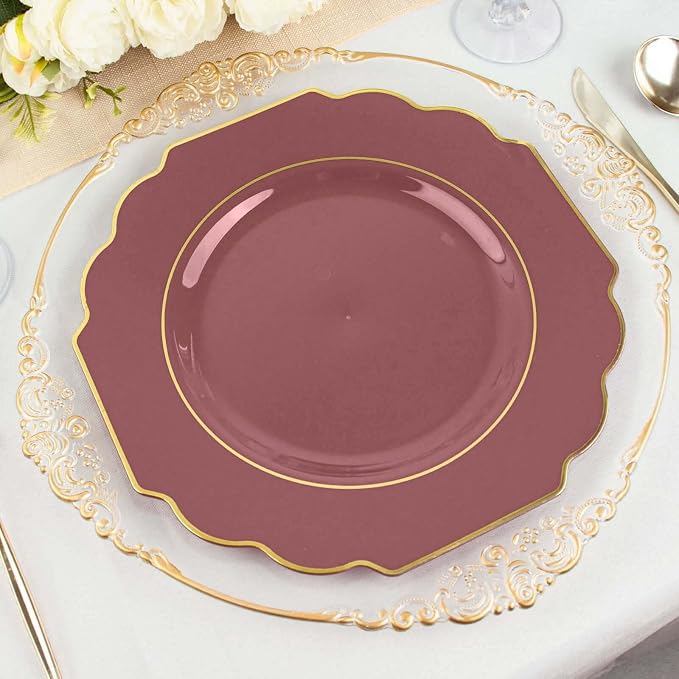 Cinnamon Rose Hard Plastic Dinner Plates, 50 Pack 11" Disposable Round Baroque - Image 7
