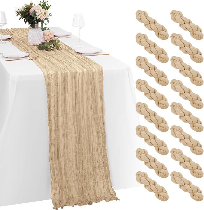 16 Pack Beige Cheesecloth Table Runners 20x120 Inch Gauze Table Runner Cheese by Yorcari