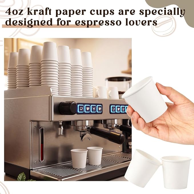 100 Pack 4oz Mini Coffee Cups Disposable Paper Cups Hot or Cold Beverage Cup - Image 4