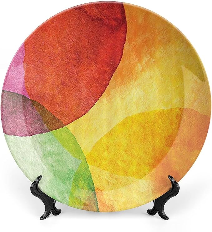 Ceramic Plates, Abstract Decorative Ceramic Plates, Watercolor Style in Modern Art Design, 7 Inch, Household Plates Decorative, Yellow Orange Lime Green