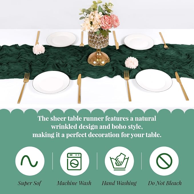 3 Pack Emerald Green Cheesecloth Table Runner, 17 x 108 Inch, Gauze Cheese - Image 5