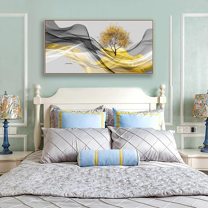 Tucai Decor Framed Wall Art Canvas Modern Light Luxury Abstract Ink Landscape Painting Artwork– Waterproof Canvas Print Bedroom Wall Decor Home and Office Wall Art for living Room 30x60inch (Framed)