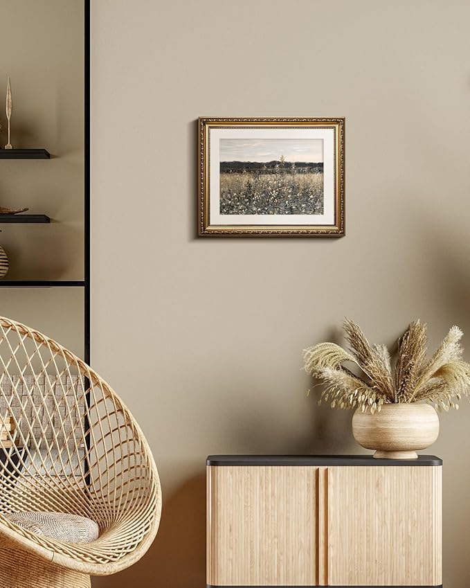 InSimSea Gold Picture Framed Wall Art, Living Room Bathroom Vintage Meadow with Flowers Pictures Wall Decor, Canvas Print Art, Home Farmhouse Decor, Antique Paintings with Frames 13x16inch