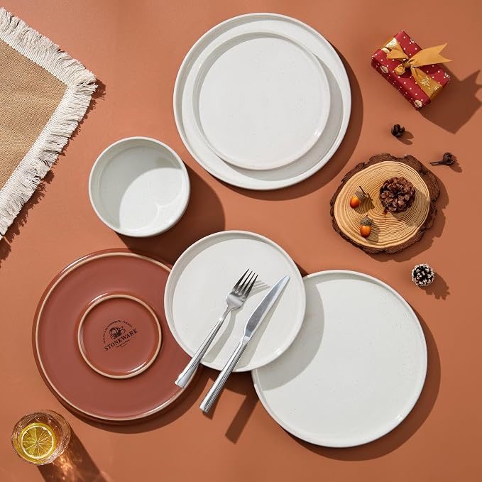 LIANYU 24 Pieces Porcelain Dinnerware Sets, Premium Plates and Bowls Set | - Image 8