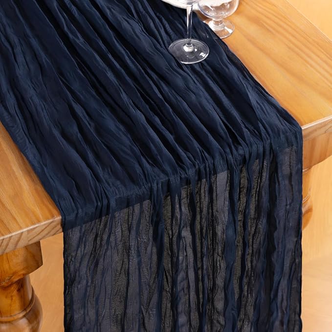 DeZerlor Navy Blue Cheesecloth Table Runners 2 Pack Christmas Runners | - Image 2