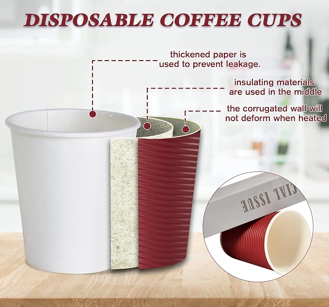 LITOPAK Coffee Cups 12 oz, 80 Pack Insulated Ripple Wall Hot Paper Cups | Three - Image 4