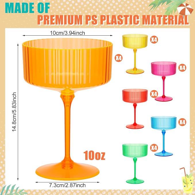 Jingmore 24 Pcs Ribbed Martini Glasses 10 oz Disposable Plastic Vintage Ribbed - Image 2