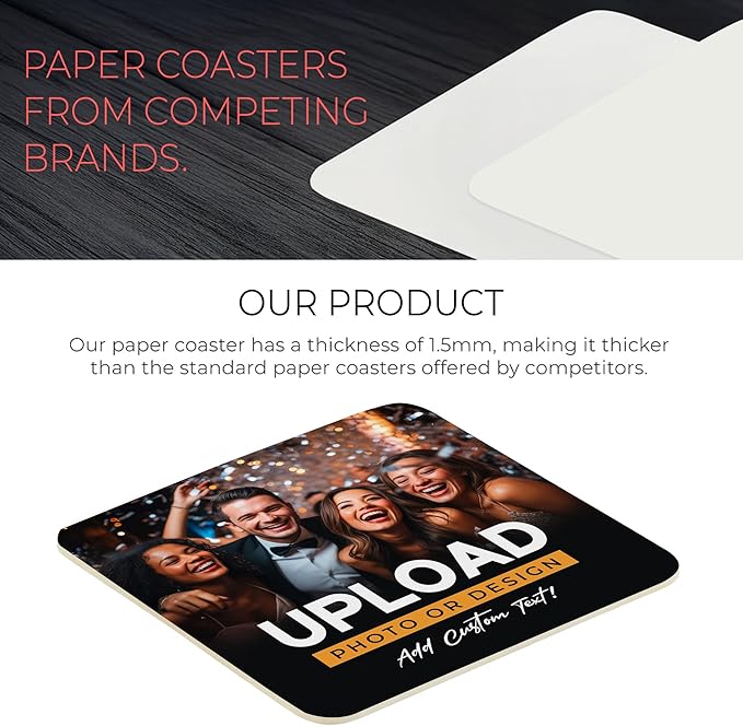 10 Pack Personalized Drink Coasters, Custom Cardboard Coasters with Photo and Text, Design Your Own Coaster for Events, Parties, Bars, and Unique Gifts, 3.95" Round, Design 1