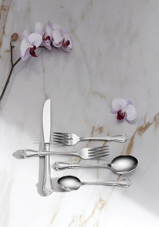 Oneida Silverware Set, Oneida True Rose Everyday Flatware Dinner Forks Set - Image 4