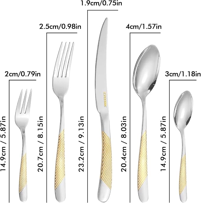 40-Piece Silverware Set, Luxury Gold Silverware Kitchen Flatware Sets Service for 8, Premium Cutlery Utensil Set with Dinner Knife Spoon Fork Set, Durable Stainless Steel Tableware Sets