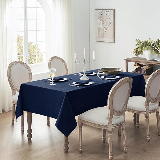 Softalker Rectangular Table Cloth 60x120 inch Navy Blue Linen Textured Tablecloth Outdoor Waterproof, Stain and Wrinkle Resistant, Extra Lang Table Cloths for 6/8 Foot Rectangle Tables Decor Garden