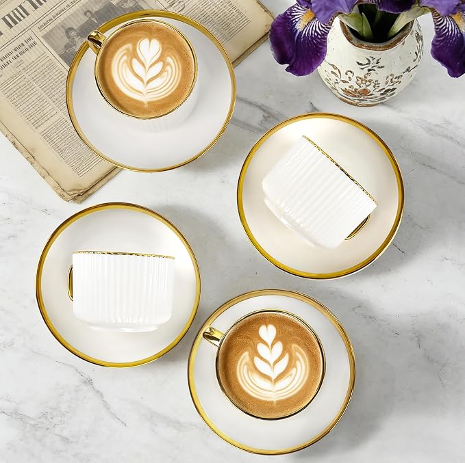 ALIMOTA 7oz White Gold Ceramic Coffee Mug Set of 4, Latte Mugs - Image 7