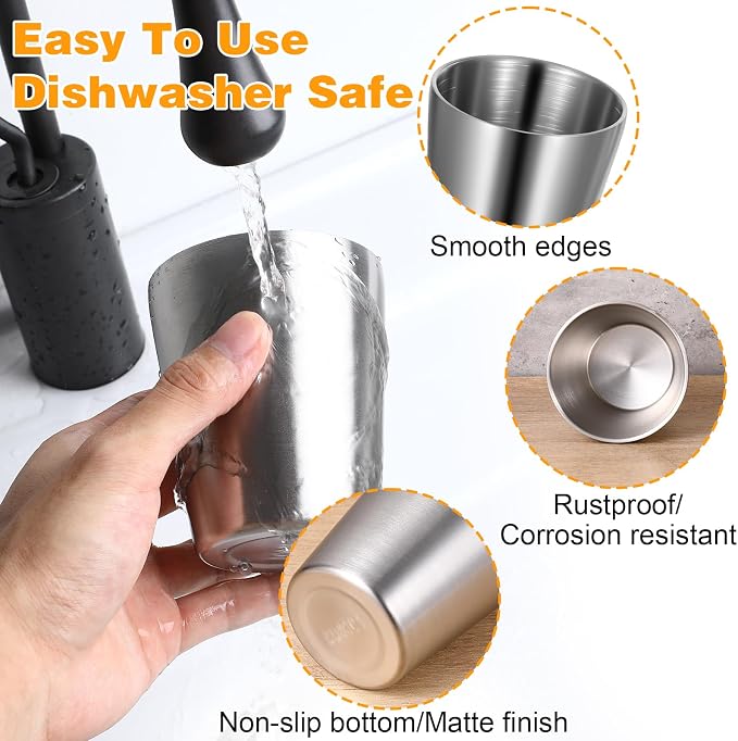 8Pack Stainless Steel Cups 10oz Silver Double Wall Vacuum Metal Tumbler Cups - Image 4