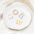 ProCase Ceramic Jewelry Tray, Initial Ring Dish Trinket Plate Engagement Gift, Small Personalized Monogram Ring Bowl for Wedding, White Decorative Jewelry Holder for Women Vanity -Letter W