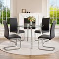 42" Round Glass Dining Table Set for 4,Modern Breakfast Table Set for 4 with Silver Chrome Legs,Space Saving Kitchen Table and Black Chairs for Apartment,Easy Assembly