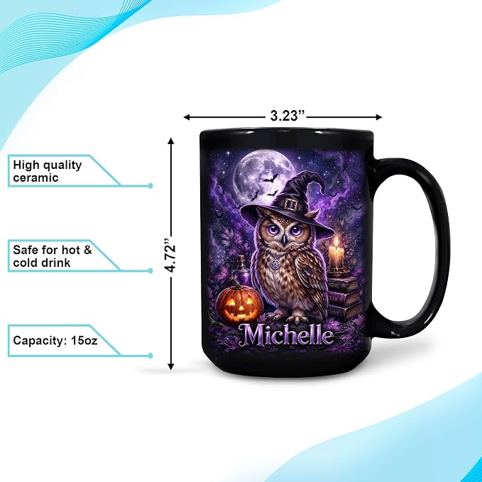 Hyturtle Personalized Halloween Owl Mug, Custom Name Gift - Image 4