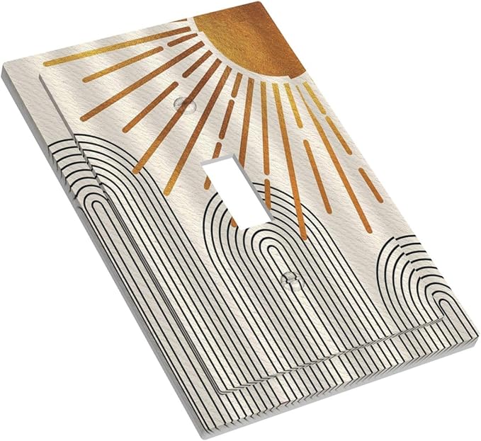 Decorative Light Switch Cover Mid Century Boho Sun Beige Minimalist Abstract 1 Gang Wall Plate Cover Single Toggle Outlet Covers Switchplate Electrical Faceplate for Bathroom Bedroom（2 Pack）