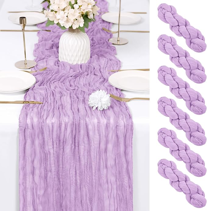 6 Pack Lavender Cheesecloth Table Runner 17x108 Inch Semi Sheer Boho Gauze by Unknown