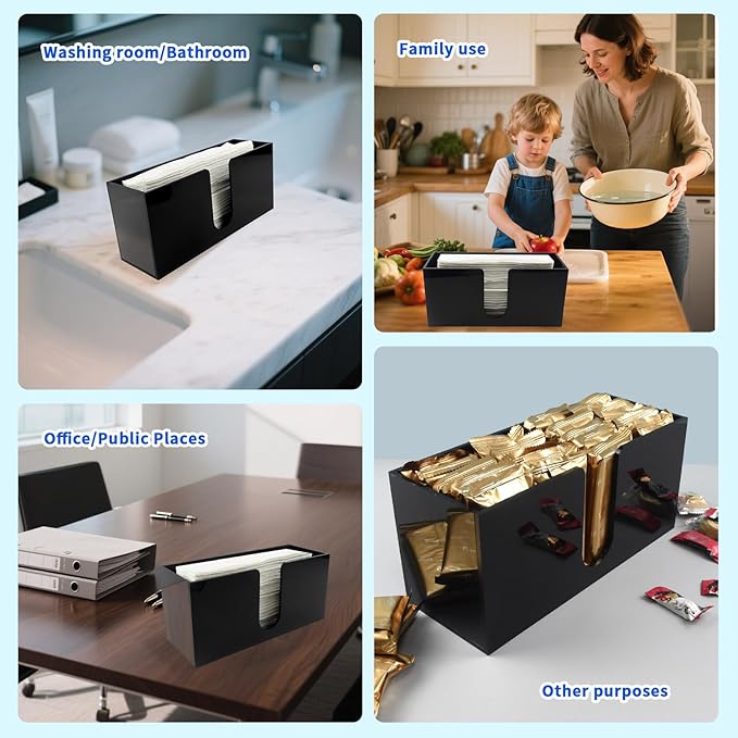 Paper Towel Holder for Countertop, Black Acrylic Napkin Dispenser – Fits Multifold, C-Fold & Z-Fold Trifold Towels, Durable 5mm Thick for Bathroom, Kitchen, Restaurant & Toilet(4pcs)