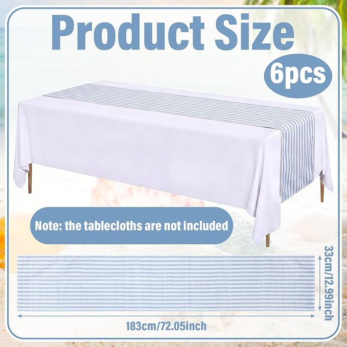 6 Pcs Blue and White Stripe Table Runner, 13 x 72 Inch | Linen Kitchen Dining - Image 2