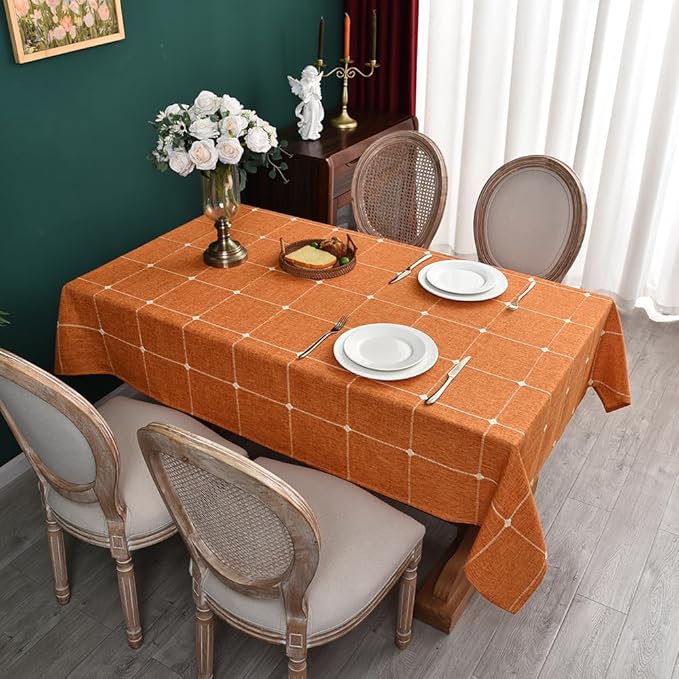 Zobesta Linen Table Cloth Square 60 x 60 Inch, Cotton Burnt Orange Linen Square Tablecloth Heavy Weight Washable Farmhouse Soft Tablecloth Outdoor, Party, Holiday, Picnic, Dining
