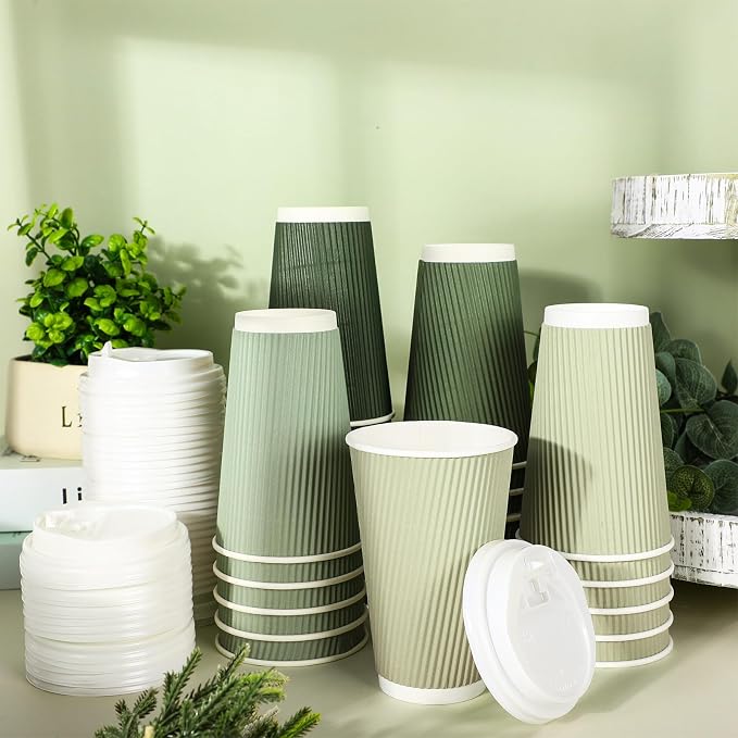 Whaline 100 Pcs Sage Green Disposable Coffee Cups - Image 3