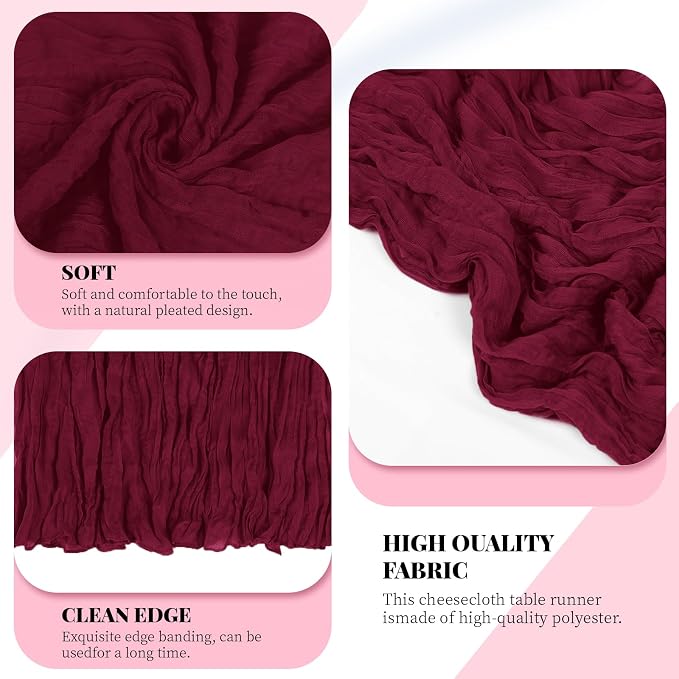 6 Pack Burgundy Cheesecloth Table Runner, 17 x 108 Inch, Gauze Cheese Cloth - Image 4