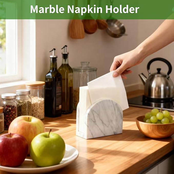 Marble Napkin Holder for Table, White Upright Napkin Holders for Paper, Standing Napkin Dispenser for Kitchen, Dining Room, Party Hotel, Cafe, Bar