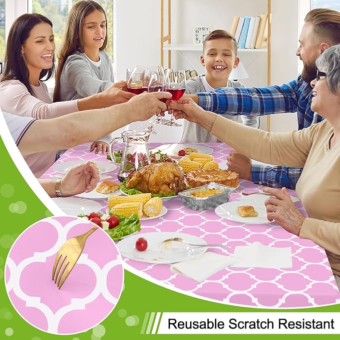 Smiry Rectangle Table Cloth, Waterproof Vinyl Tablecloth with Flannel Backing for Rectangle Tables, Wipeable Spillproof Plastic Tablecloths for Dining, Camping, Indoor and Outdoor, (60"x120", Pink)