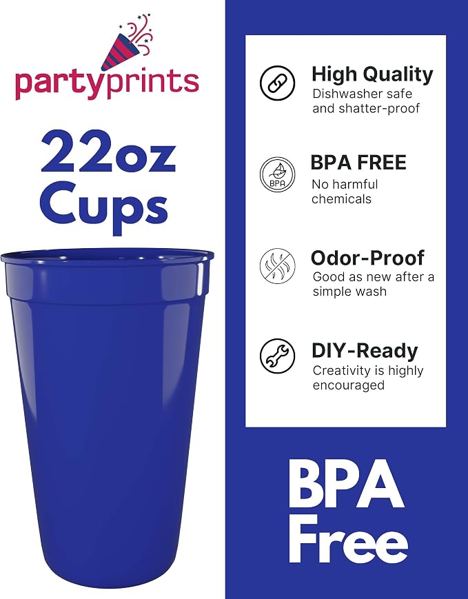 PartyPrints 10 Pack 22 oz Royal Blue Reusable Blank Plastic Cups, Colored - Image 2