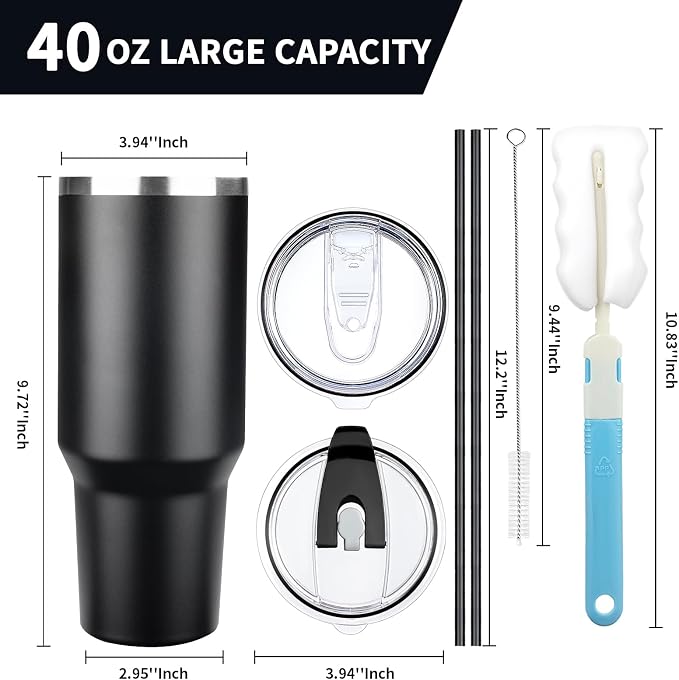 40 oz Tumbler with Lids and Straws, Stainless Steel Insulated Coffee Tumbler - Image 2
