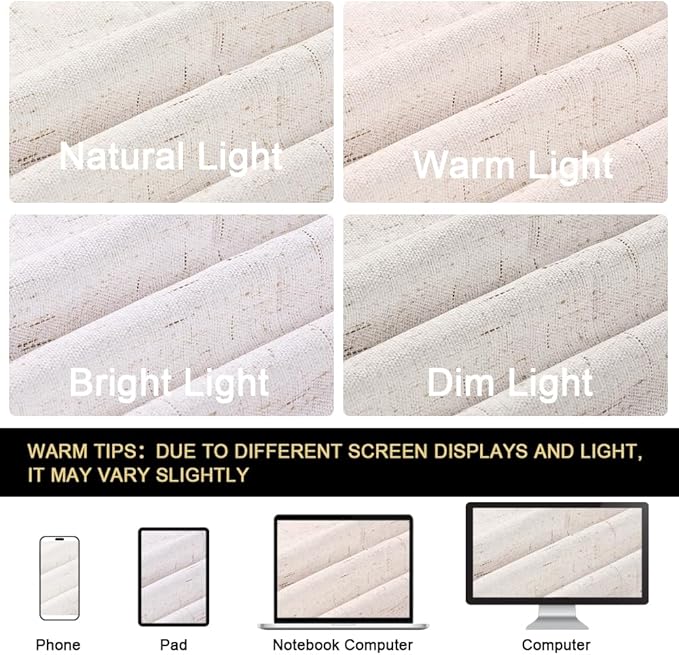 PrinceDeco Primitive Textured 100% Blackout Curtains for Bedroom/Living Room Noise Reducing Window Treatment Curtain Drapes, Burlap Fabric with White Liner,Ivory, 52x84 Inch (2 Panels)