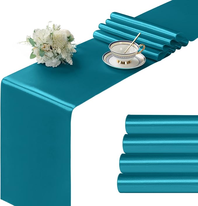 Manyshofu Teal Blue Satin Table Runner 12x108 by Manyshofu