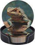 6Pcs PU Leather Coaster for Drinks, Lizards Cup Coasters by WSOIHFEC