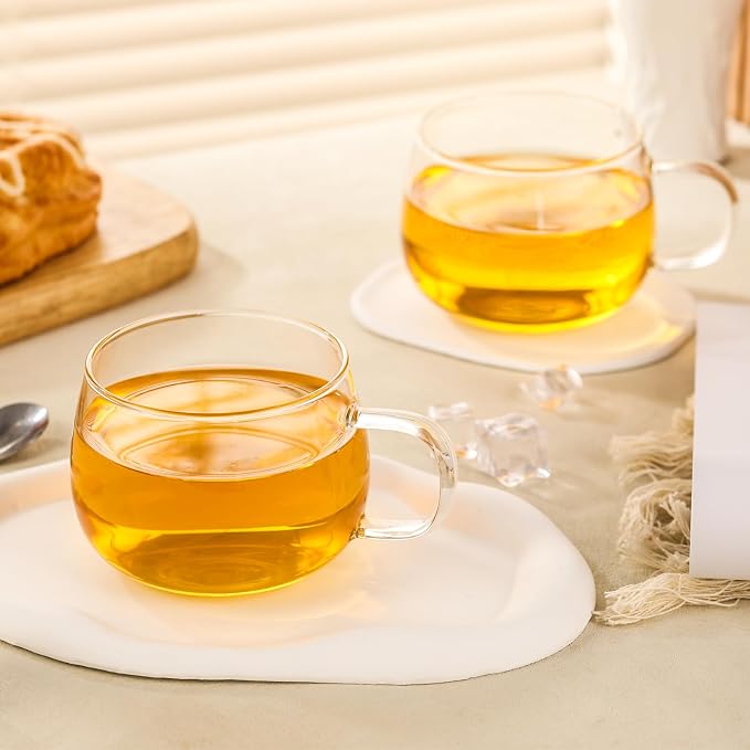 Glass Tea Cups Set of 2, Dishwasher & Microwave Safe Large Coffee Mugs - Image 6