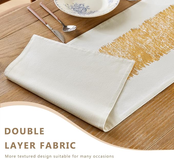 Metallic Style Gold Table Runner, Table Runners 36 Inches Long | Cotton Linen - Image 3