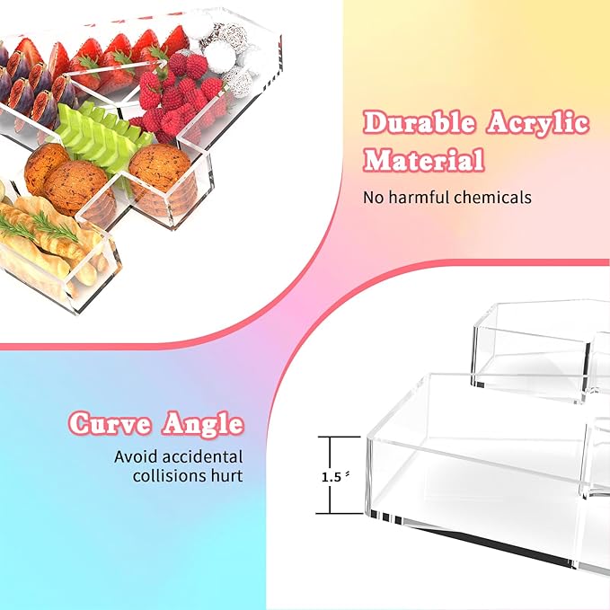 13.8" Acrylic Number Charcuterie Tray, Fillable Number Charcuterie Box for Food, Reusable Serving Cake Candy Dish Display Tray for Birthday Anniversary Party Decoration (Square Number 4)