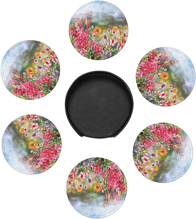 6 Pcs Flower Rose Spring Floral Leather Coasters - Image 7