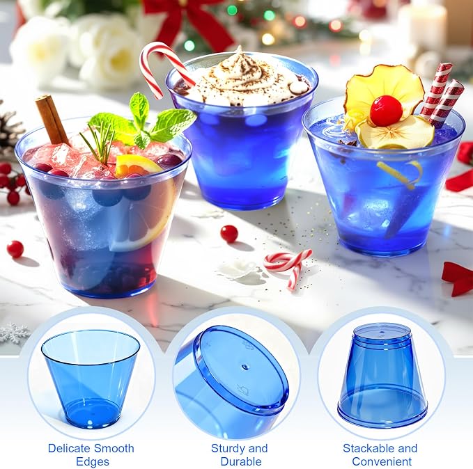 Glowserve 9 OZ Royal Blue Disposable Plastic Cups Cocktail Cup 150 Pack | Fancy - Image 2